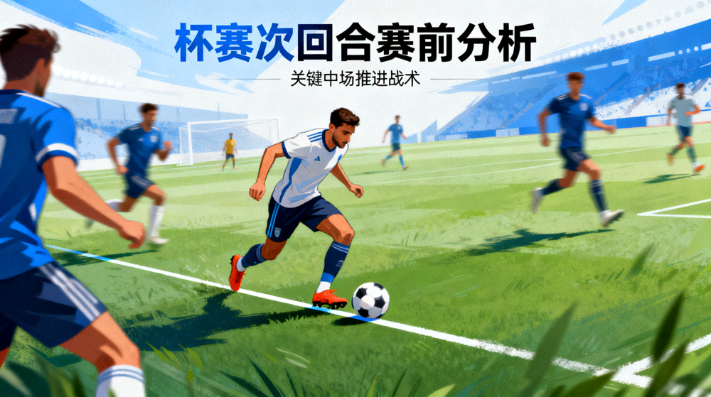 足球比赛中球员在中场带球推进，杯赛次回合赛前分析配图
